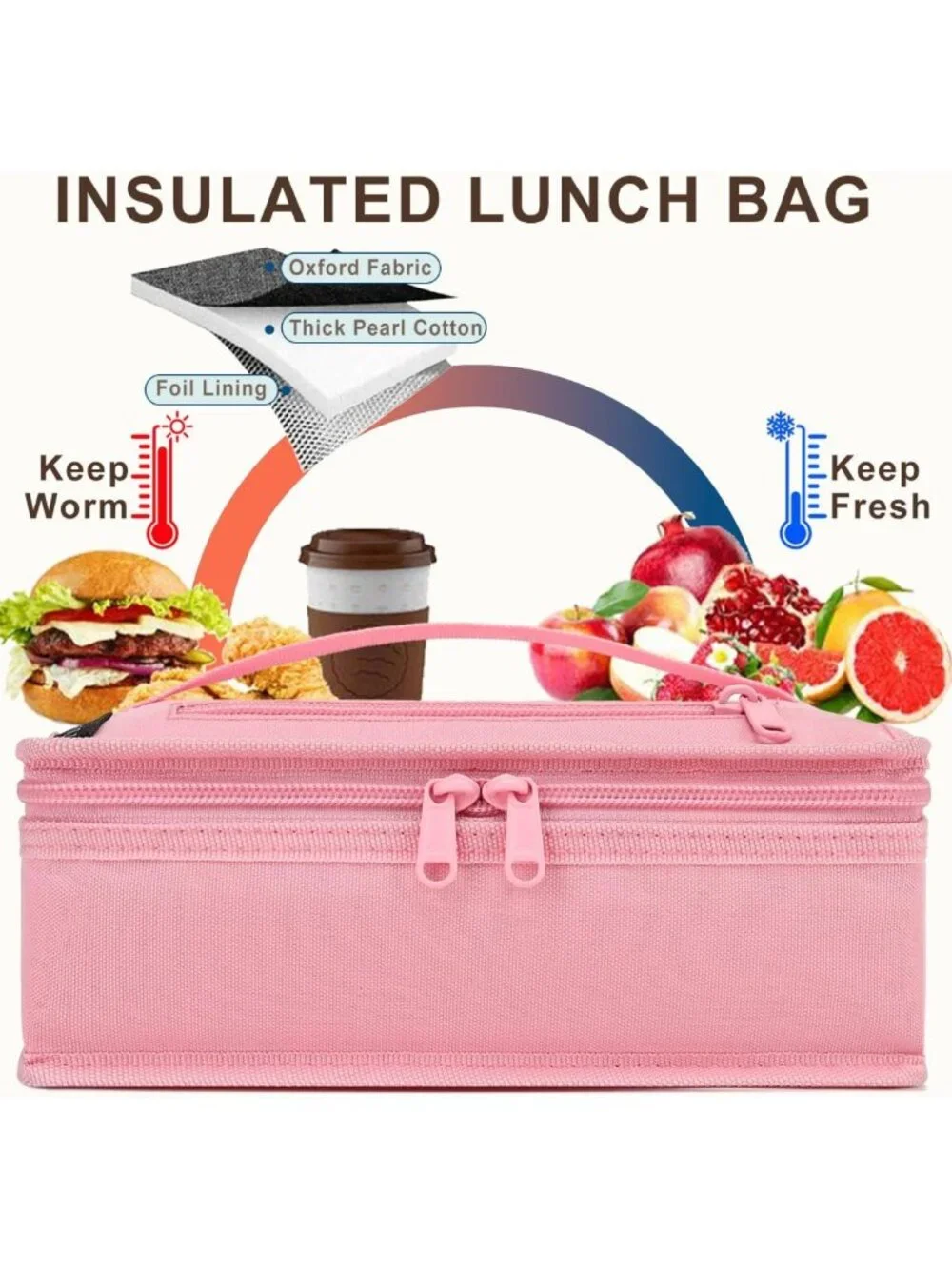 Insulated Mini Cooler Lunch Bag - Portable Soft Tote for Work & School, Pink